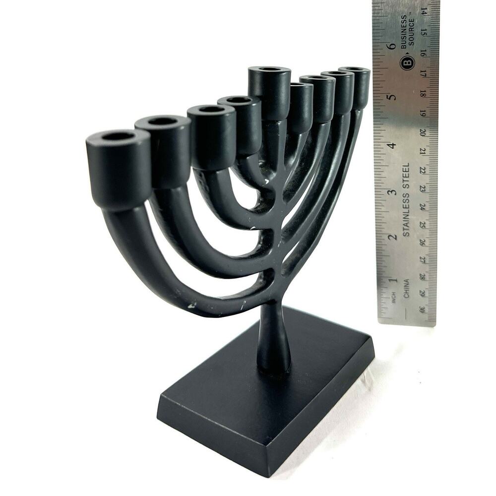 Black Metal Menorah 9 Branch Candle Holder Modern Hanukkah Judaica 7” Wide - Picture 4 of 6